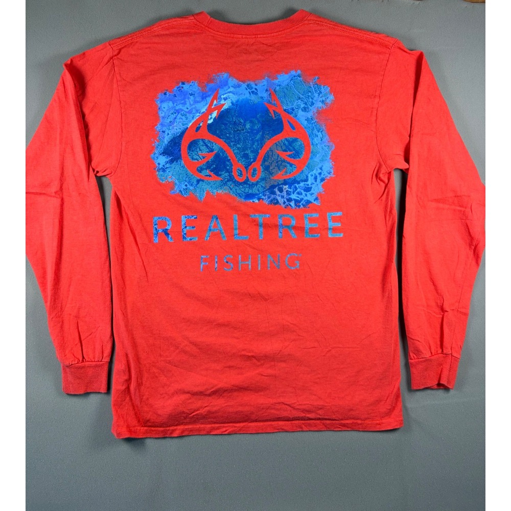 Realtree Fishing Mens Long Sleeve T-Shirt Red Graphic Antler Fish Hook Size M